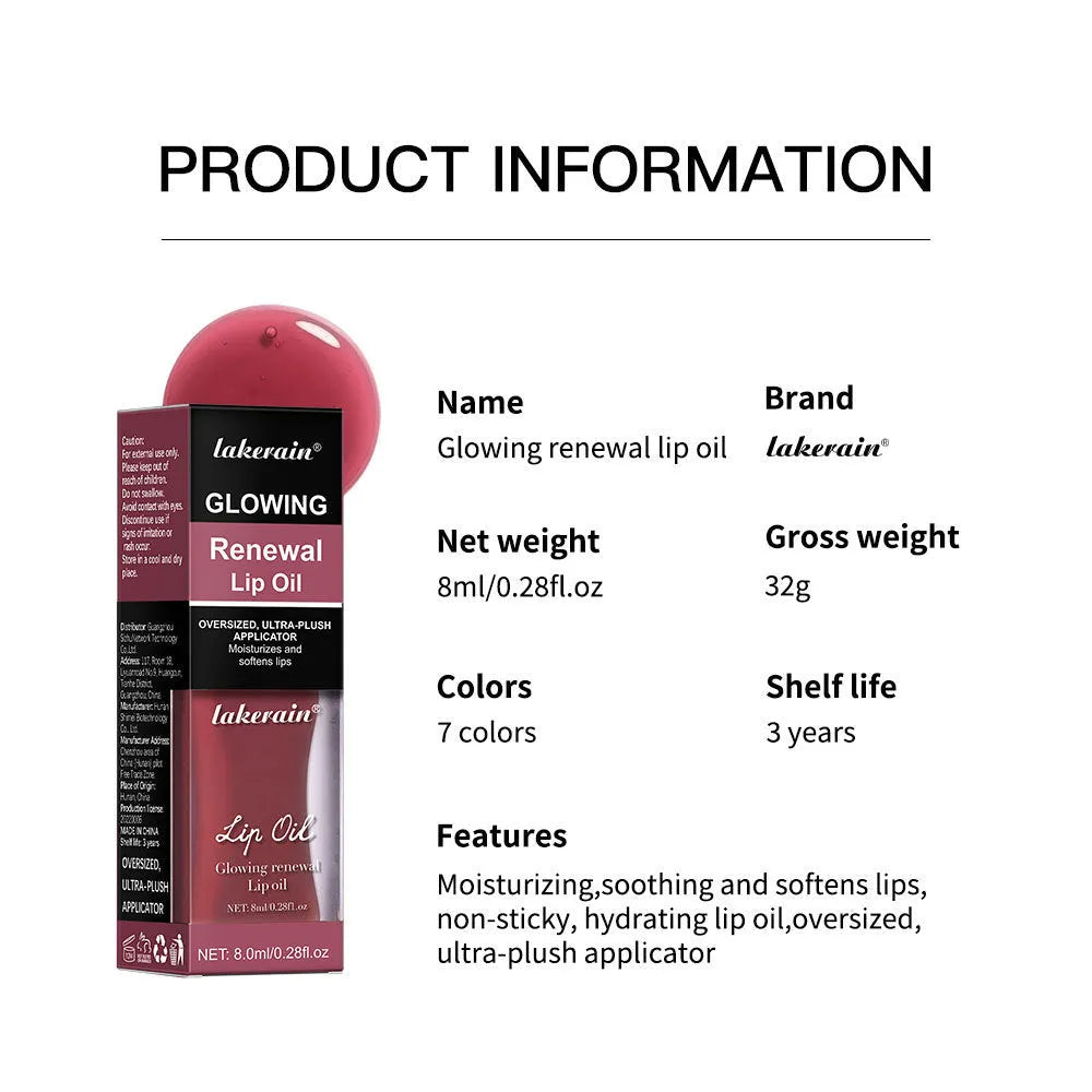 Glow Lip Gloss tube in one of seven shades: coral, clear, honey, jam, pink, red, or rose.