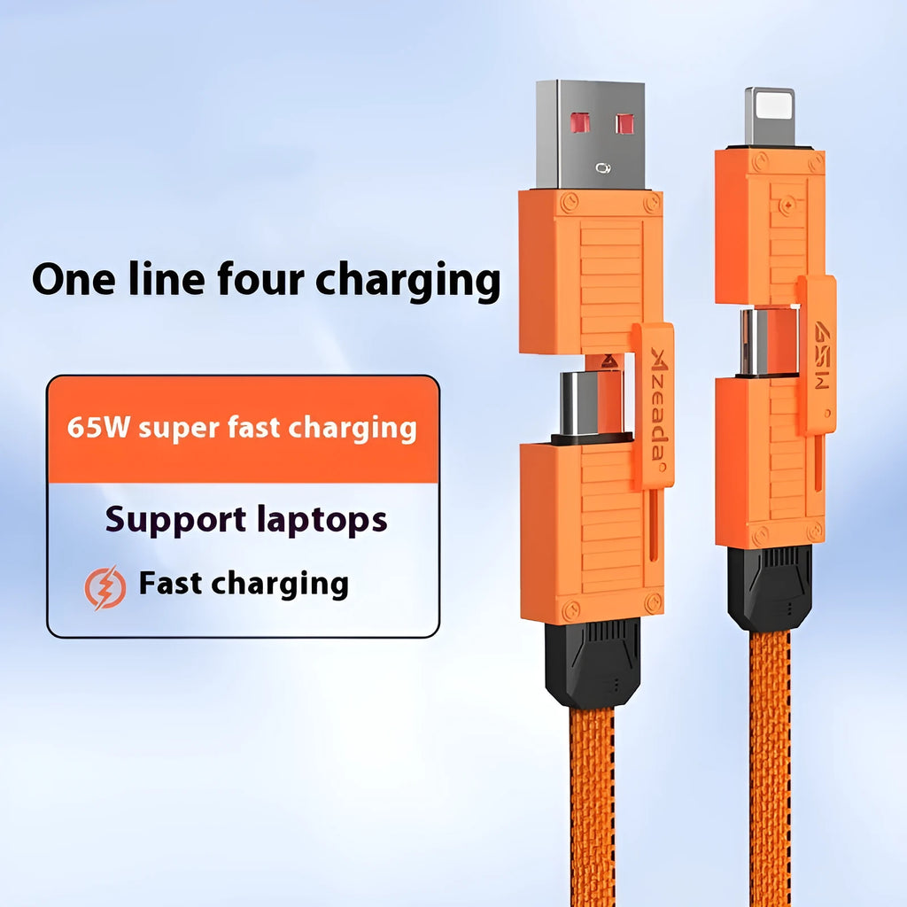 Azeada 65W woven data cable with Lightning and Type-C connectors in 1.5m length, black colour