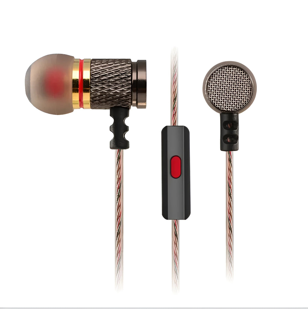 Black wired in-ear headphones with 3.5mm L-bend plug and silicone cable