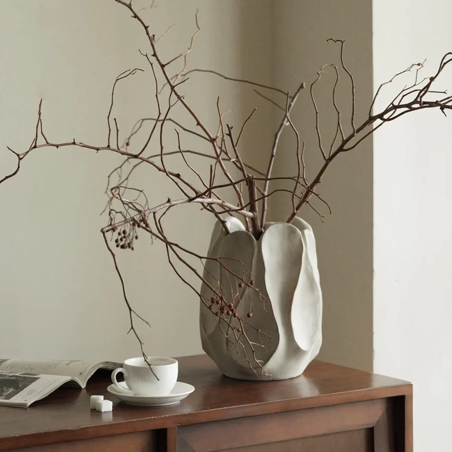 Irregular ceramic art vase with magnesium clay finish in high and low style options