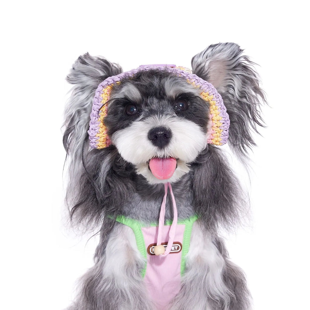 Woven paper dog sun hat for small dogs in summer, sizes S M L