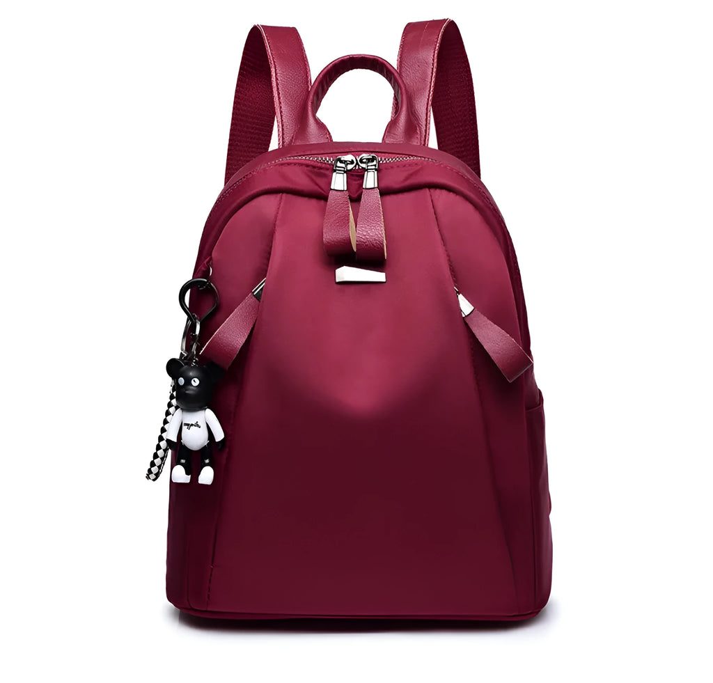 Medium Oxford cloth rucksack in wine red with double straps and internal organisation pockets