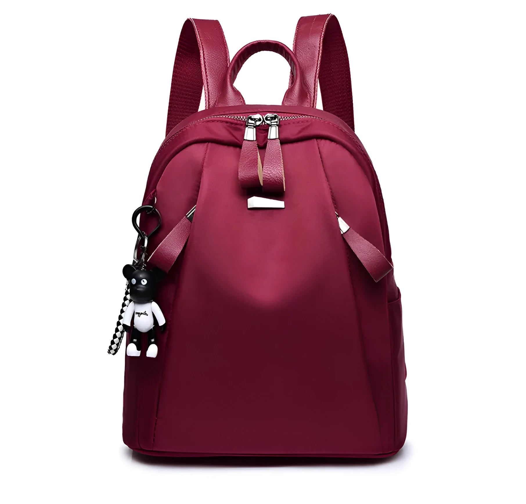 Medium Oxford cloth rucksack in wine red with double straps and internal organisation pockets