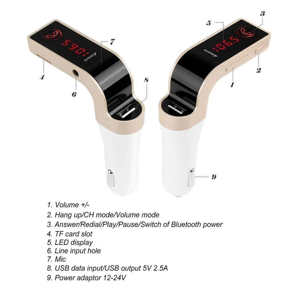 Vehicle Bluetooth receiver FM transmitter for car 12V USB charger hands-free calling in black colour