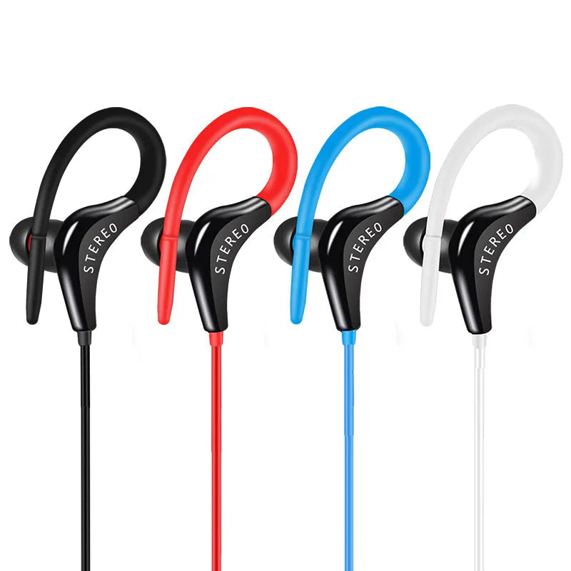 Wired earhook sport headphones with inline microphone and control button on a 1.2m cable.