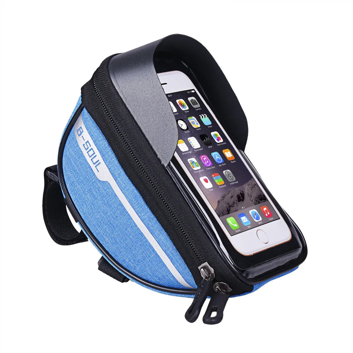 B-SOUL bicycle mobile phone bag with 7-inch touch screen, light barrier design, 18.5 x 9.5 x 8.5 cm, available in red, grey, black, and blue