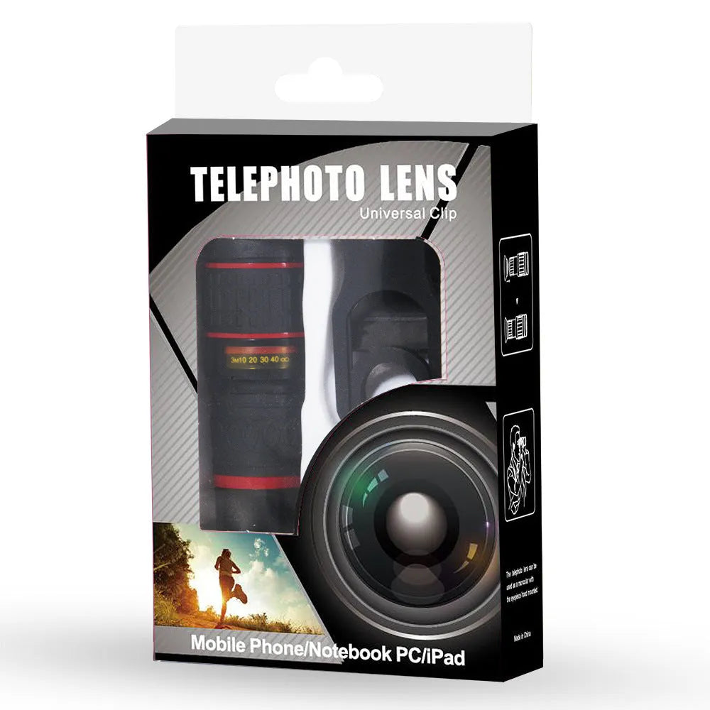 20x cell phone telescope with plastic body, optical glass lenses, and universal clip for mobile phones