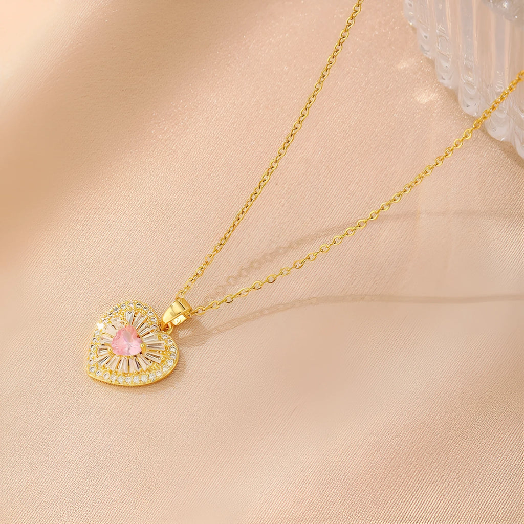 Copper necklace for women with a choice of heart, butterfly, cross, or round diamond pendant.