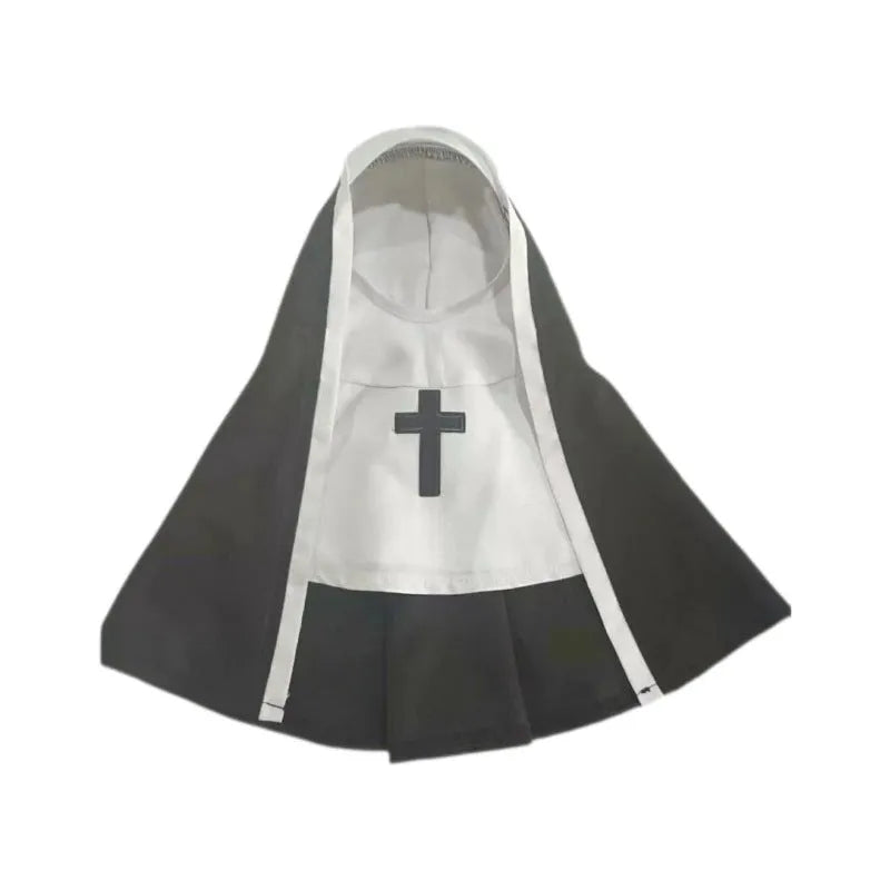 Black and white nun costume for small to medium dog on model