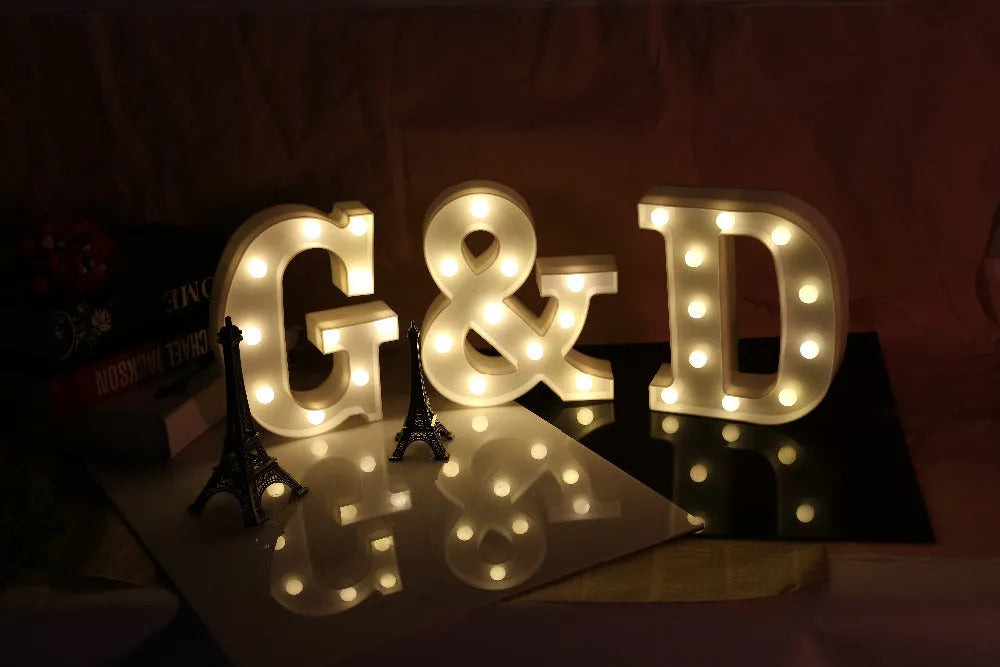 White plastic LED marquee sign letter lamp, 22 cm high, with warm white glow and battery compartment