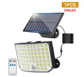 Solar-powered outdoor garden lamp with motion sensor on a wall