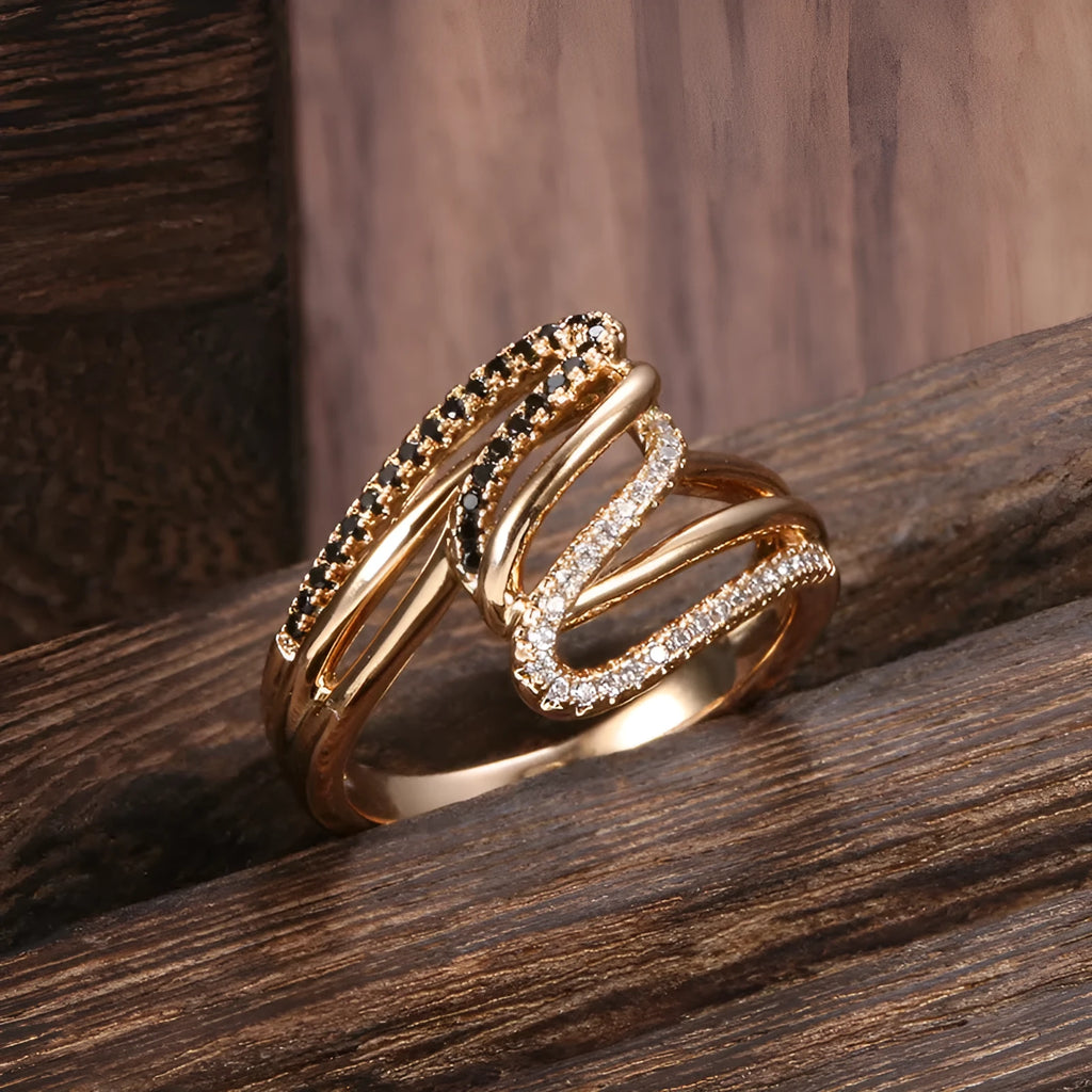 Women's copper fashion ring with micro-inlaid zircon stones and electroplating finish in sizes 6-11