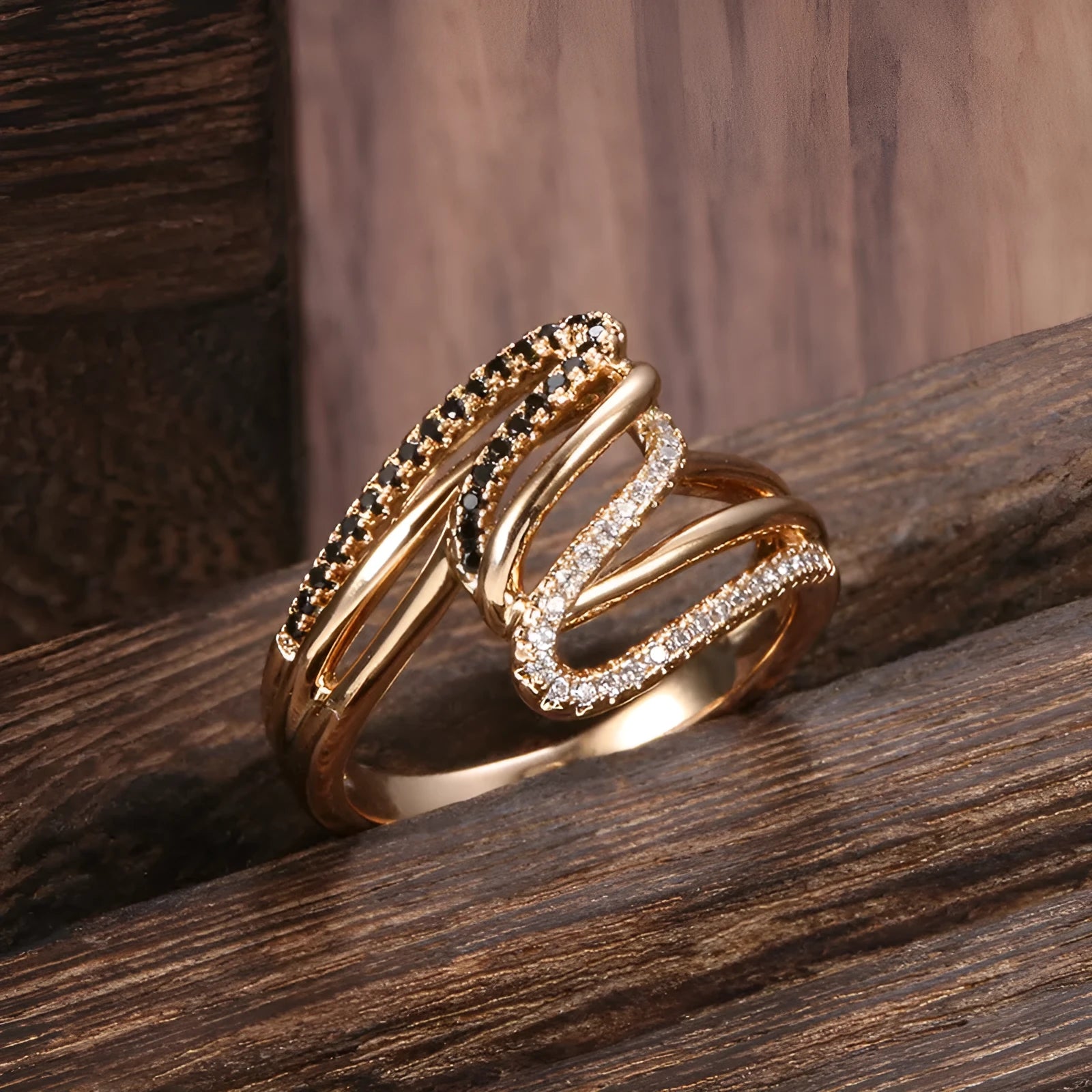 Women's copper fashion ring with micro-inlaid zircon stones and electroplating finish in sizes 6-11