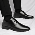 Men's black British style casual formal leather shoes with PU upper and PVC sole, low top, sizes 39 to 47