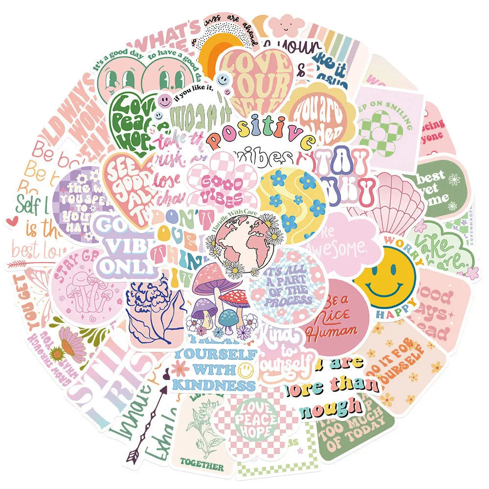 Danish pink motivational statement stickers with graffiti colour and cartoon patterns for laptop decoration