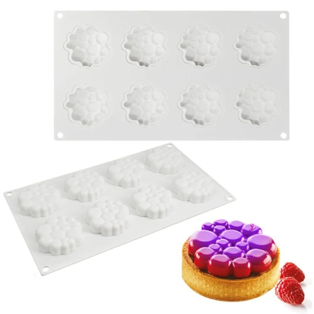 Round silicone cake mould with 8 bubble tower pattern for baking and dessert making