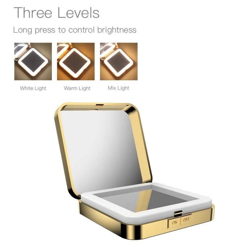 Makeup mirror with dual reflection surfaces and adjustable lighting in black or white colour options