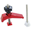 Red-handled aluminium alloy woodworking table block slide holder with a flat mouth shape.