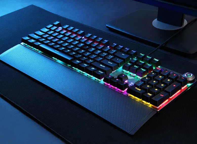 F2088 wired mechanical keyboard with 108 keys and hand rest in black colour