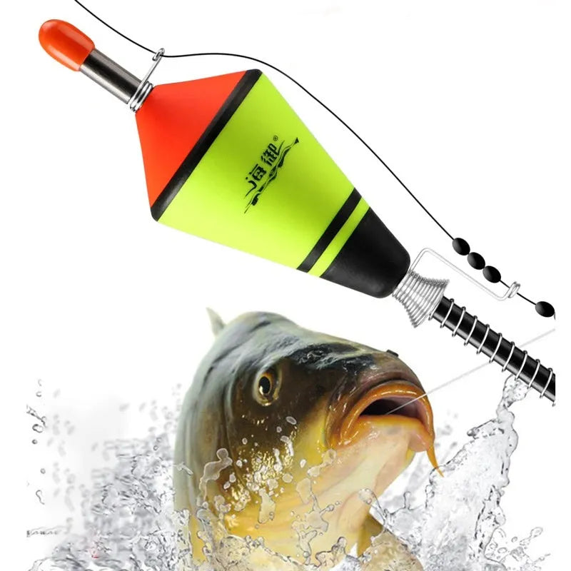 Automatic fishing float with nano EVA body and fluorescent multilayer coating, 39 cm long and 3.8 cm wide