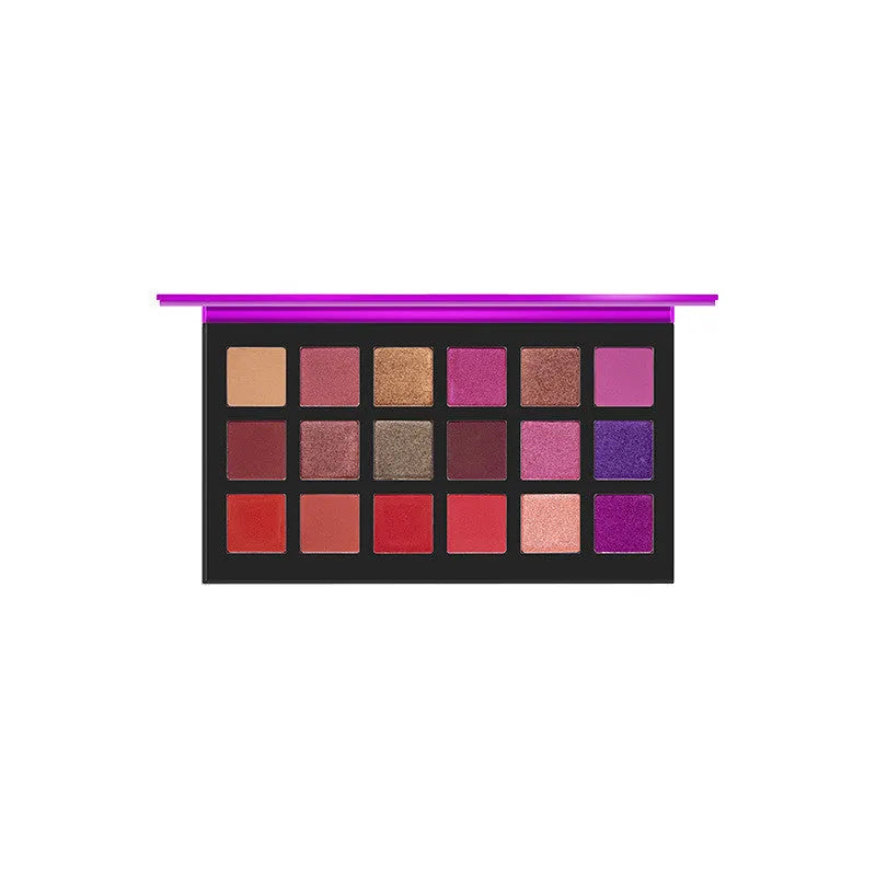 18 colour square eyeshadow palette with highly pigmented shades, smooth application, long-lasting wear