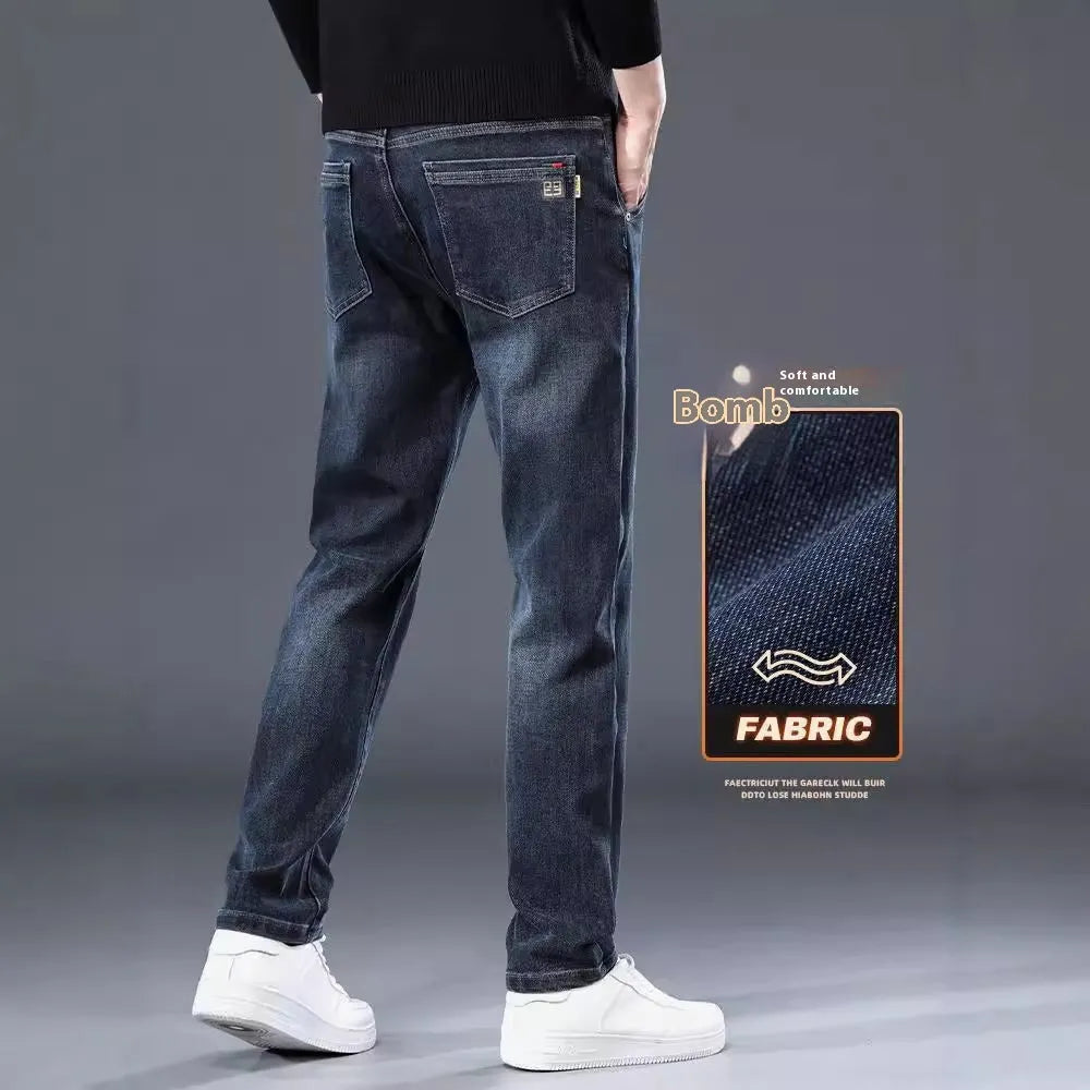 Men's slim straight casual trousers in micro-elastic polyester fabric with zipper fly closure