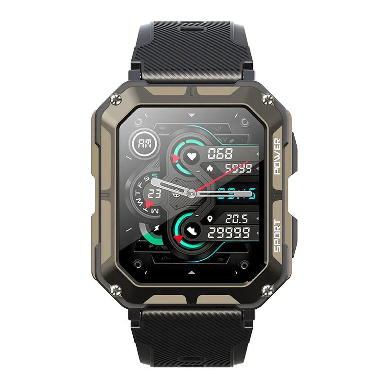Smart bracelet with TFT screen and touch button in black, showing heart rate monitoring and Bluetooth calling features
