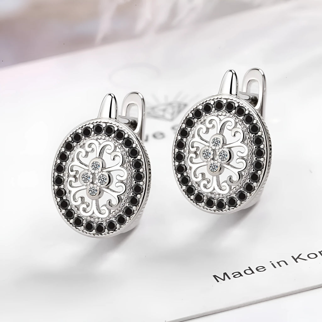 Diamond-encrusted round small ear clip earrings for women copper plated platinum finish geometric shape