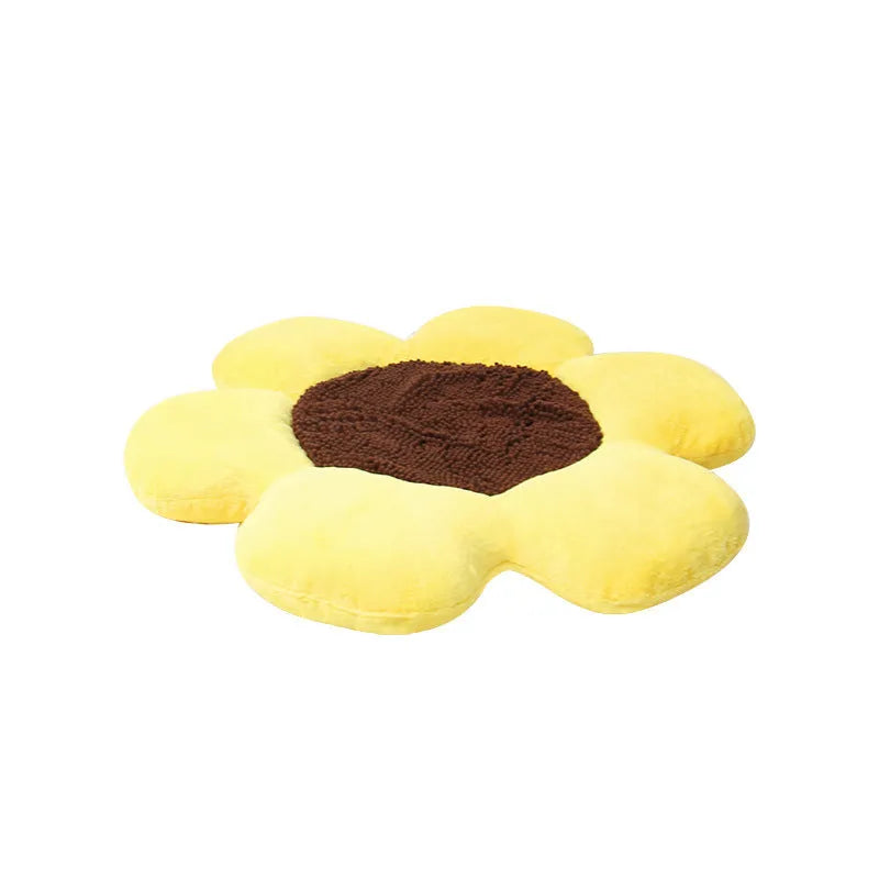 Blue round flower-shaped plush cat bed measuring 85cm across.