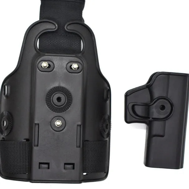 Green tactical leg holster bag with waist plate and quick-pull plastic construction for outdoor sports