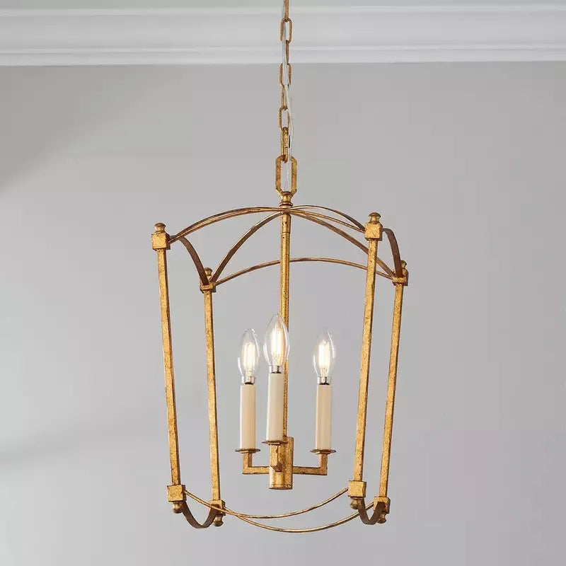Iron droplight ceiling lamp with 4 light heads in gold or black finish for stair lighting