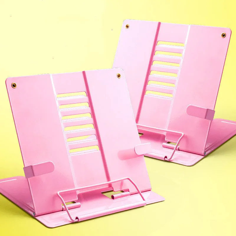Blue telescopic metal bookshelf for primary school students holding upright books on desk