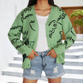 New loose cartoon dinosaur knit sweater cardigan in green colour, acrylic fabric, front view