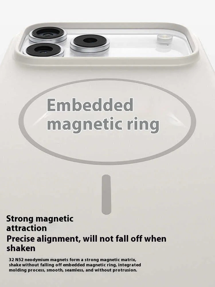 Frosted magnetic protective case for iPhone 17 series in black, showing raised camera lip and simple design.