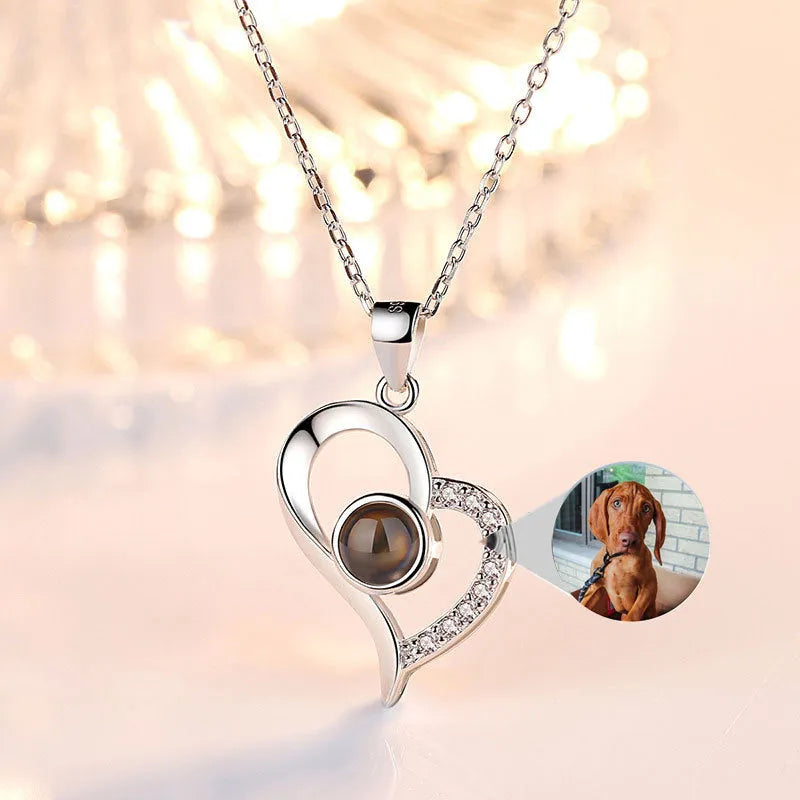925 silver projection colour photo heart necklace with rose gold finish and chain, 20.5x16.3mm pendant