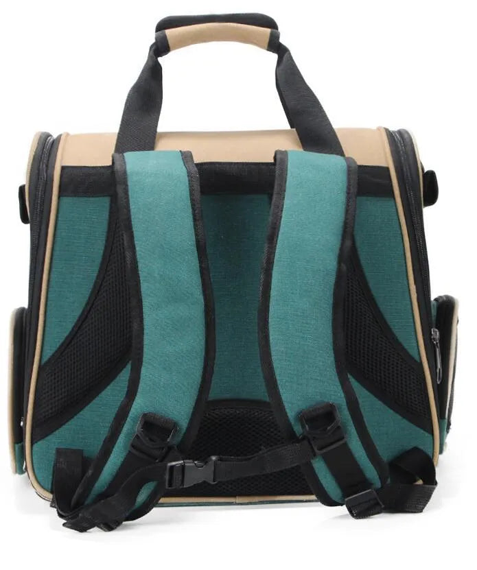 Pet bag backpack in green Oxford material for dogs and cats, 40x28x36cm, with breathable design