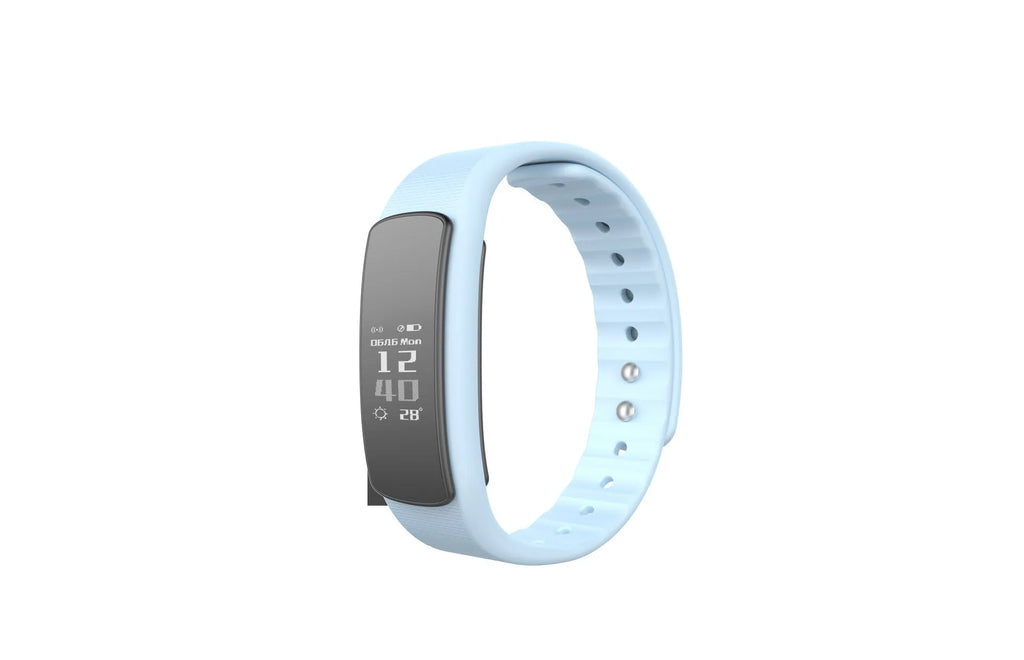 I6 smart sports bracelet with 0.96-inch touch screen shown in black or green colours on wrist