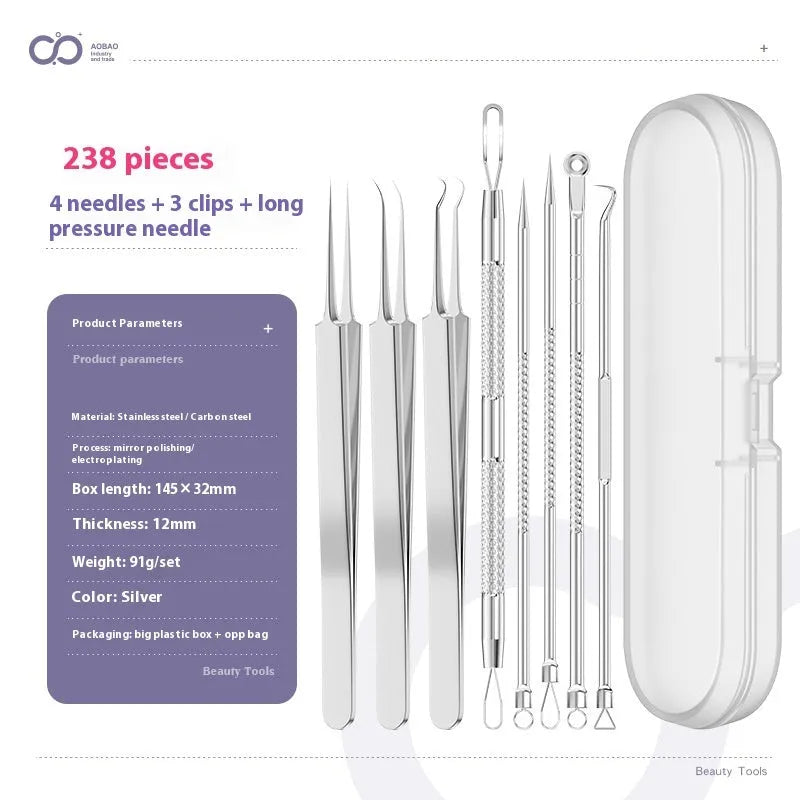 4-piece silver metal acne needle set with ultra-fine pointed tips for skin care
