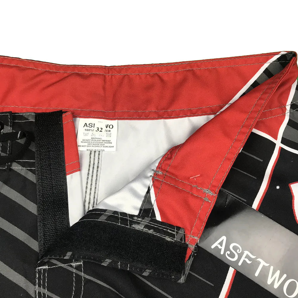 Men's quick-drying polyester fibre surf pants available in Blue, Green, and Red, sizes 30 to 38