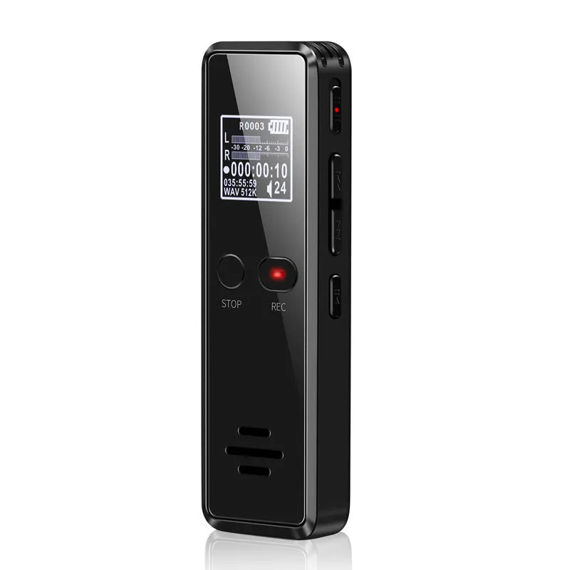 Black zinc alloy USB flash drive voice recorder and MP3 player with LCD screen