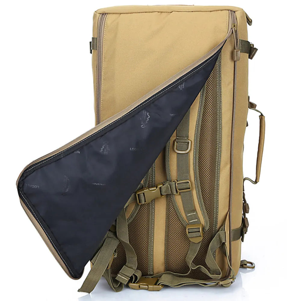 50-litre multi-function travel bag in black showing backpack and shoulder bag carrying options