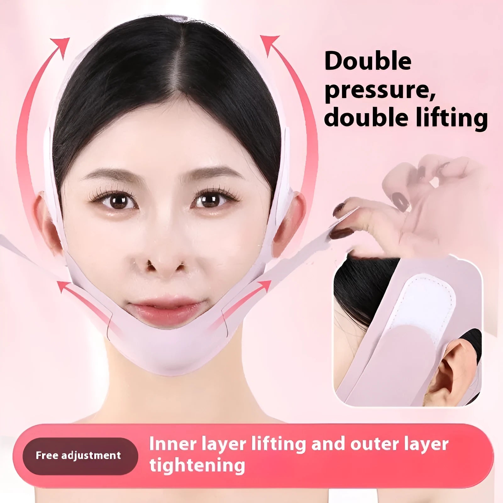 Small V face shaping mask in light breathable fabric, purple and green graphene colours.