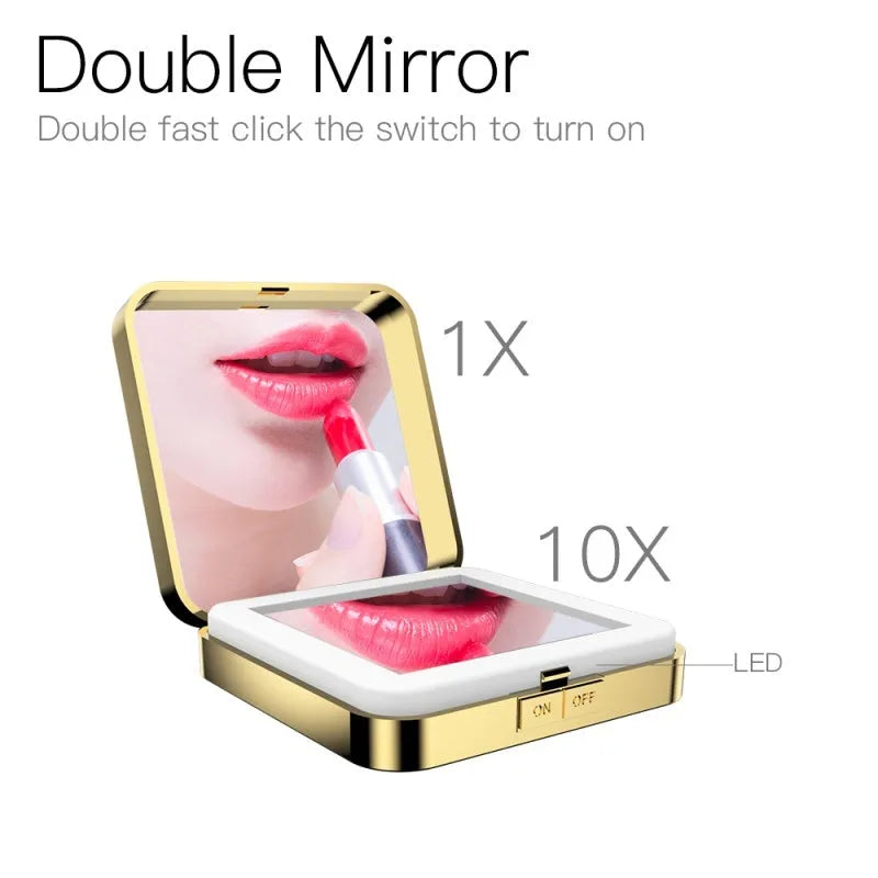 Makeup mirror with dual reflection surfaces and adjustable lighting in black or white colour options