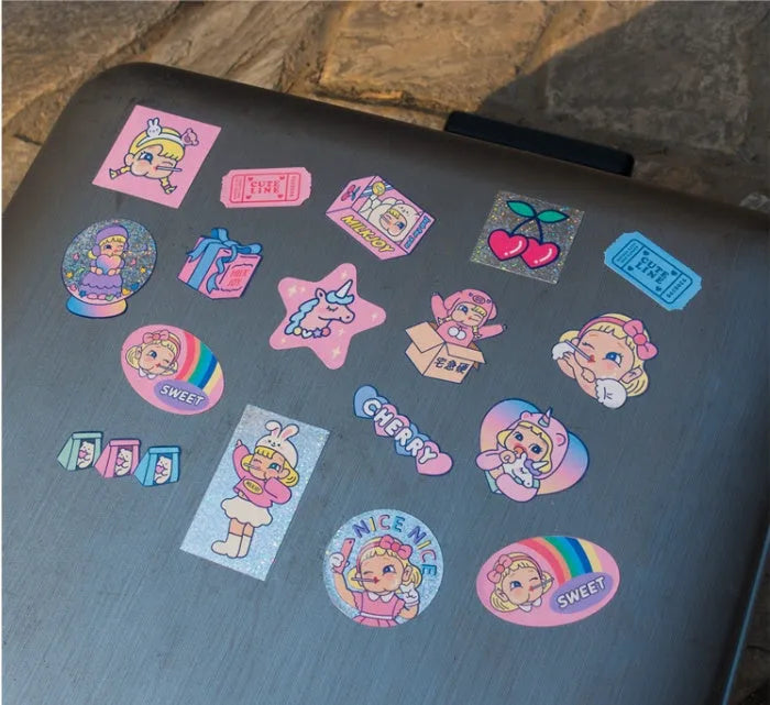 Cute cartoon sticker pack with 16 PVC stickers and storage box for DIY decoration