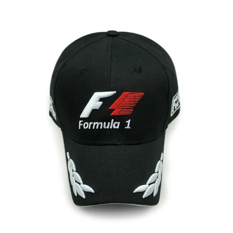 Black canvas motorcycle racing embroidery sun hat with dome top and adjustable back