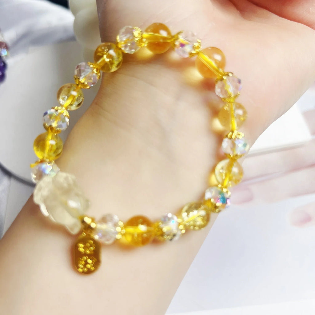 Handmade natural citrine nine-tail fox bracelet for women with original crystal design