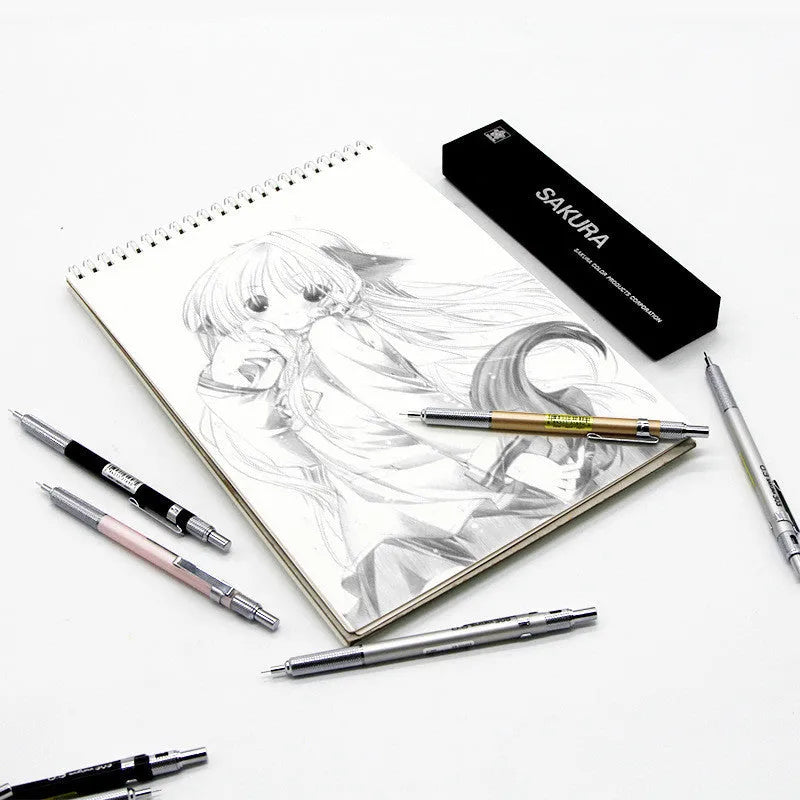 Japanese cherry metal mechanical pencil in gold, silver, black, or pink colour options.