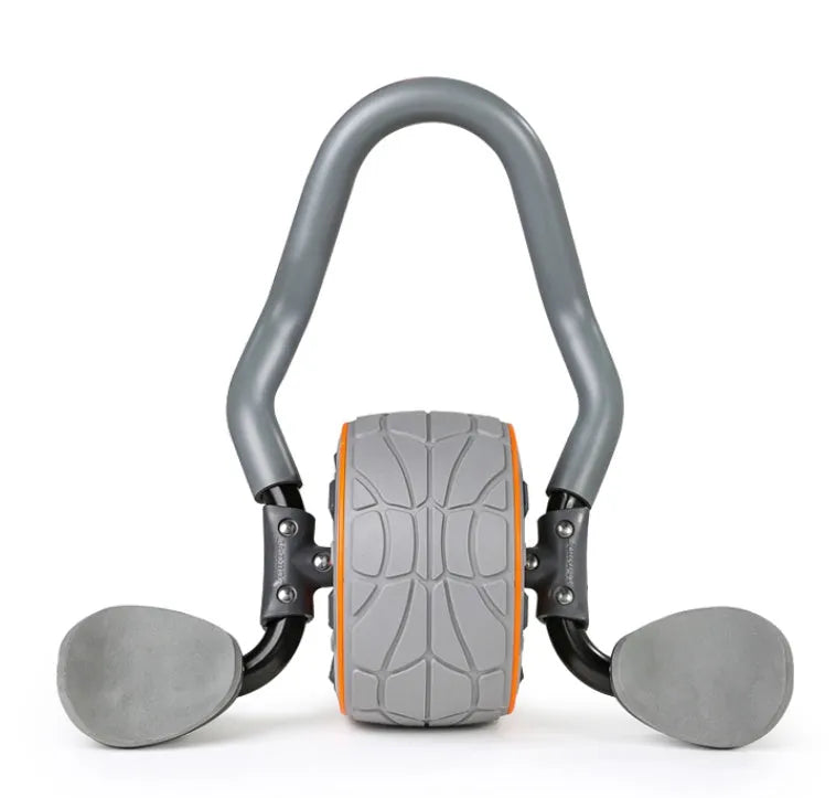 Shadow grey abdominal wheel with dual wheels and TPR construction, 42.5x18cm, on a carpet with kneeling mat