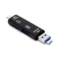 Black and white USB Type-C to Micro USB OTG hub adapter with TF card reader slot