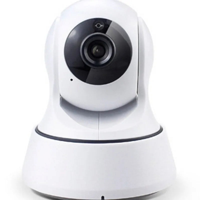 White 720P wireless network camera with pan/tilt, night vision, and built-in speaker for indoor security